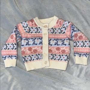 Janie Jack Sharin floral fair isle Knit Cardigan Sweater nutmeg pink blue 24 mo
